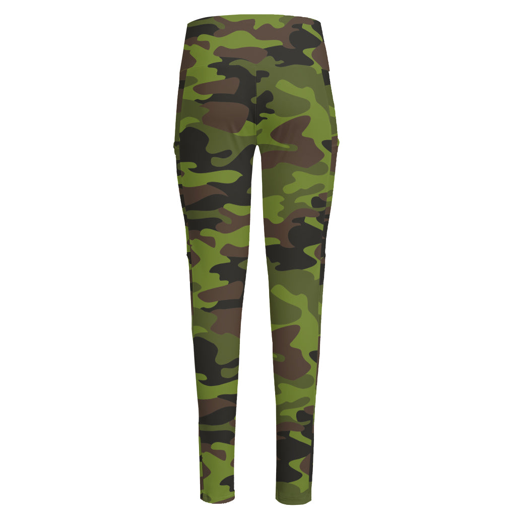 Dark Green And Black Camouflage Print High-Waisted Pocket Leggings