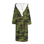 Dark Green And Black Camouflage Print Hooded Bathrobe