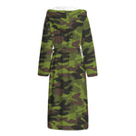 Dark Green And Black Camouflage Print Hooded Bathrobe