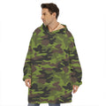 Dark Green And Black Camouflage Print Hoodie Blanket