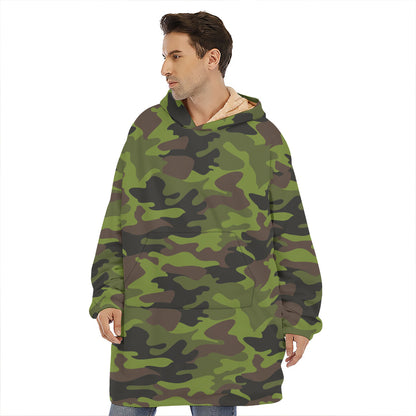 Dark Green And Black Camouflage Print Hoodie Blanket