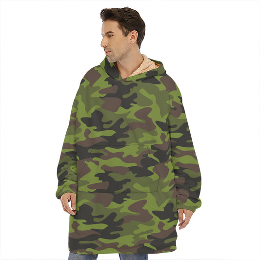 Dark Green And Black Camouflage Print Hoodie Blanket