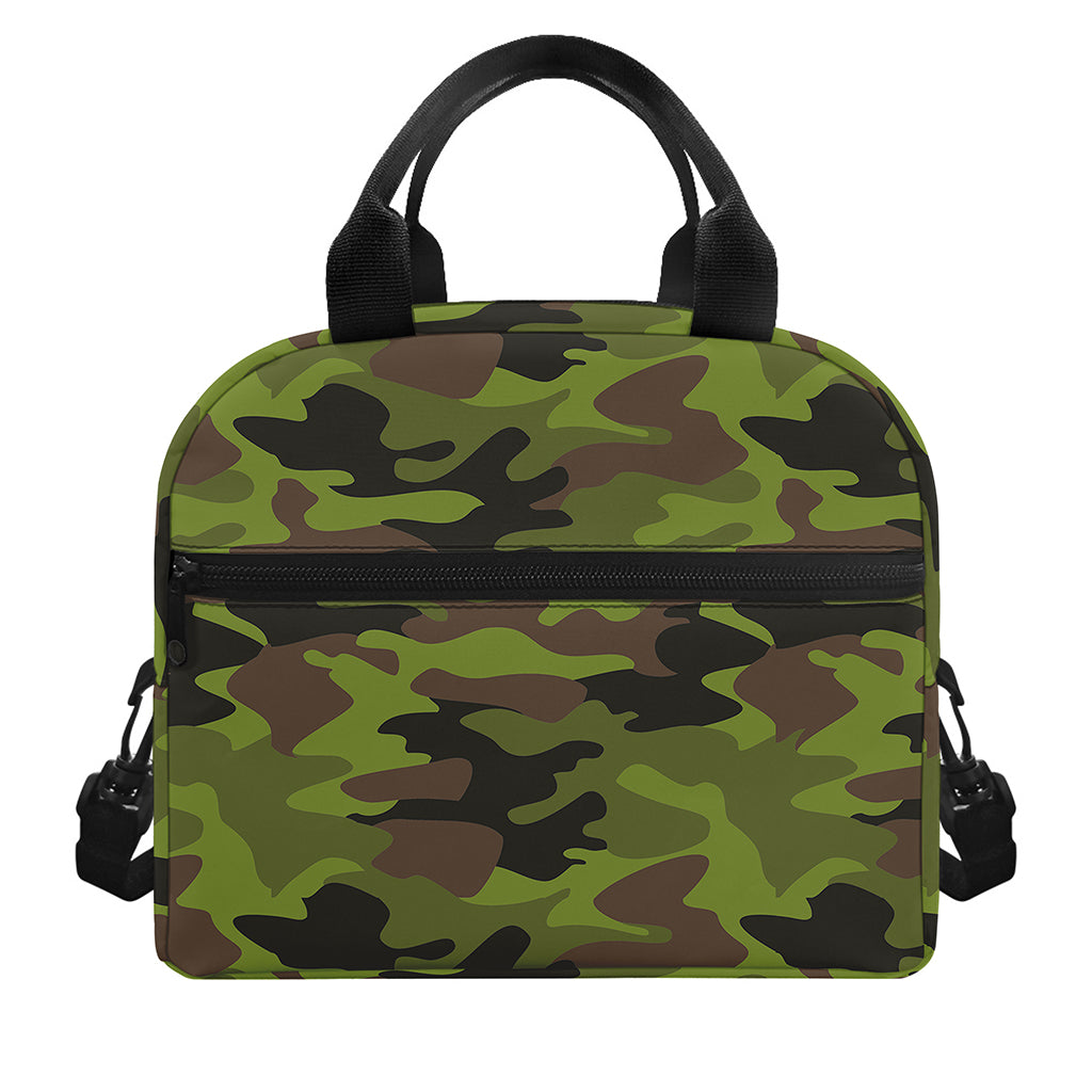 Dark Green And Black Camouflage Print Insulated Lunch Bag