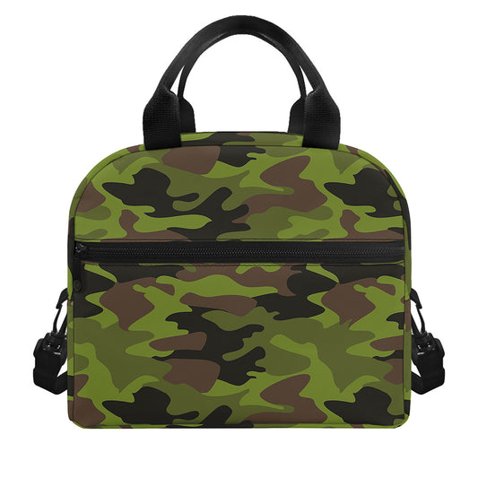 Dark Green And Black Camouflage Print Insulated Lunch Bag