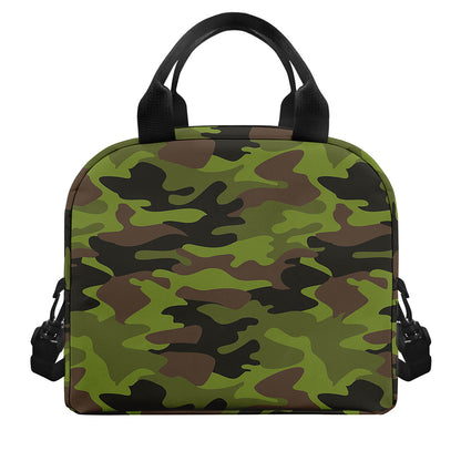 Dark Green And Black Camouflage Print Insulated Lunch Bag