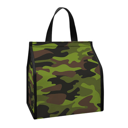 Dark Green And Black Camouflage Print Insulated Lunch Tote