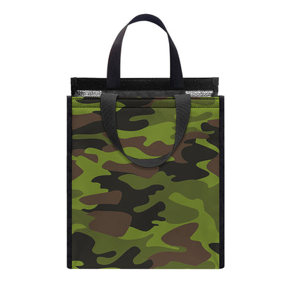 Dark Green And Black Camouflage Print Insulated Lunch Tote