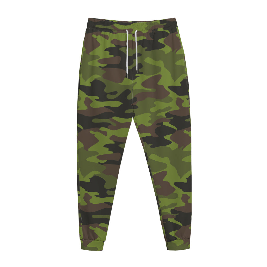 Dark Green And Black Camouflage Print Jogger Pants