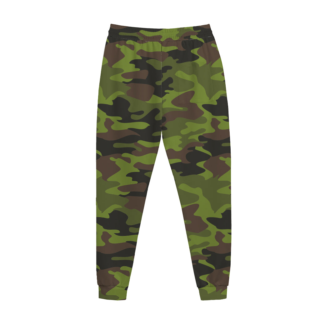 Dark Green And Black Camouflage Print Jogger Pants