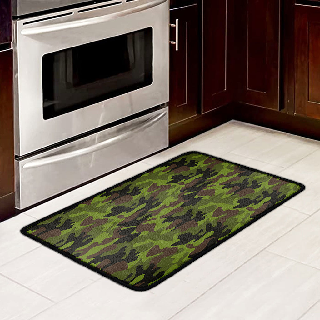 Dark Green And Black Camouflage Print Kitchen Mat