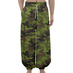 Dark Green And Black Camouflage Print Lantern Pants