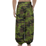 Dark Green And Black Camouflage Print Lantern Pants