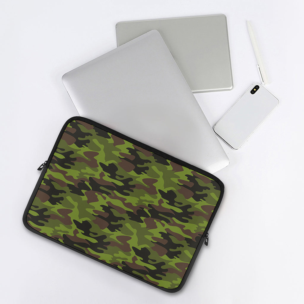 Dark Green And Black Camouflage Print Laptop Sleeve
