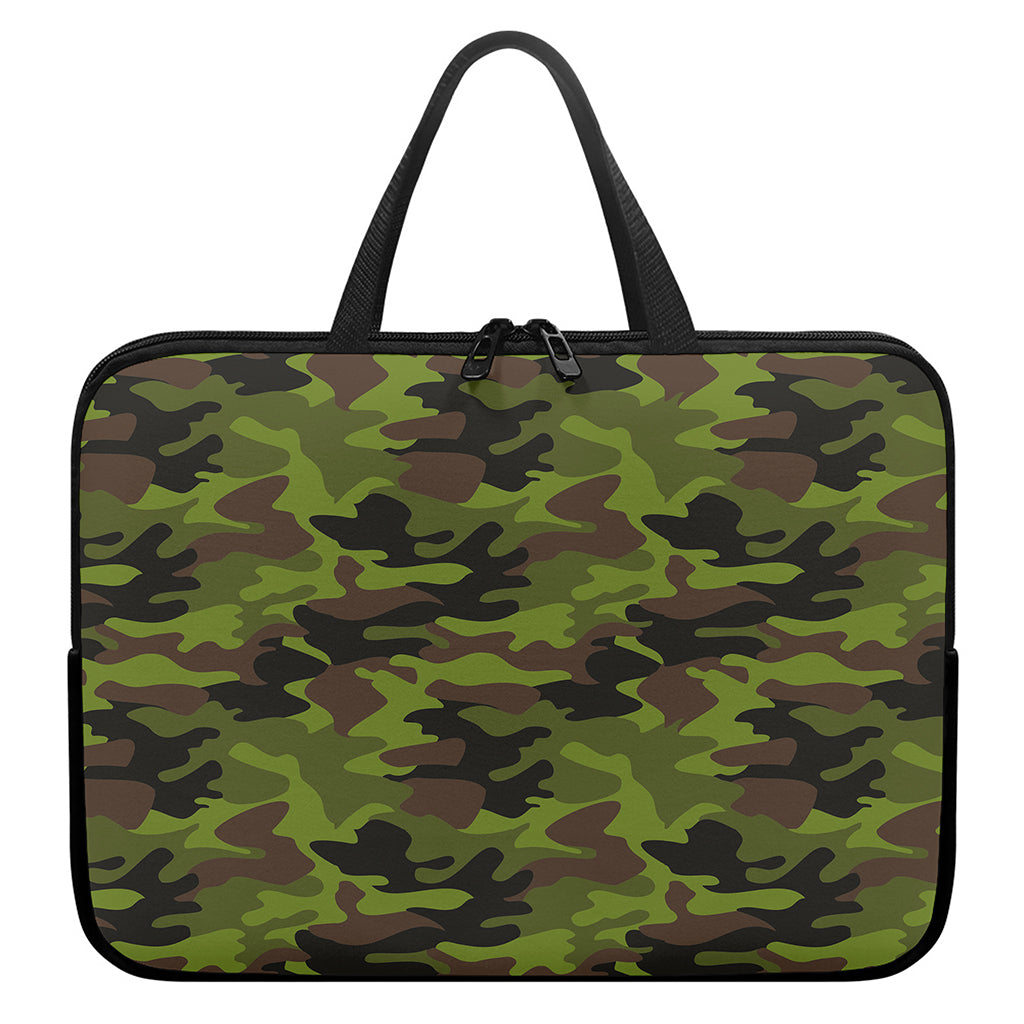 Dark Green And Black Camouflage Print Laptop Sleeve With Handle