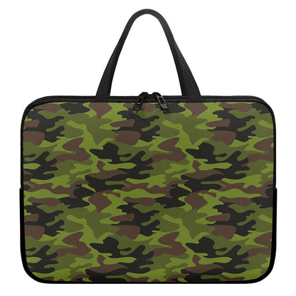 Dark Green And Black Camouflage Print Laptop Sleeve With Handle