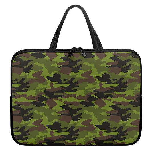 Dark Green And Black Camouflage Print Laptop Sleeve With Handle