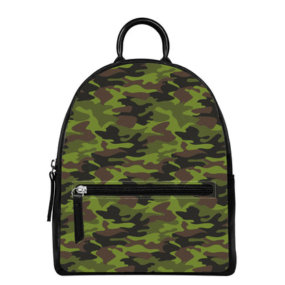 Dark Green And Black Camouflage Print Leather Backpack