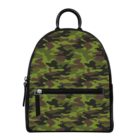 Dark Green And Black Camouflage Print Leather Backpack