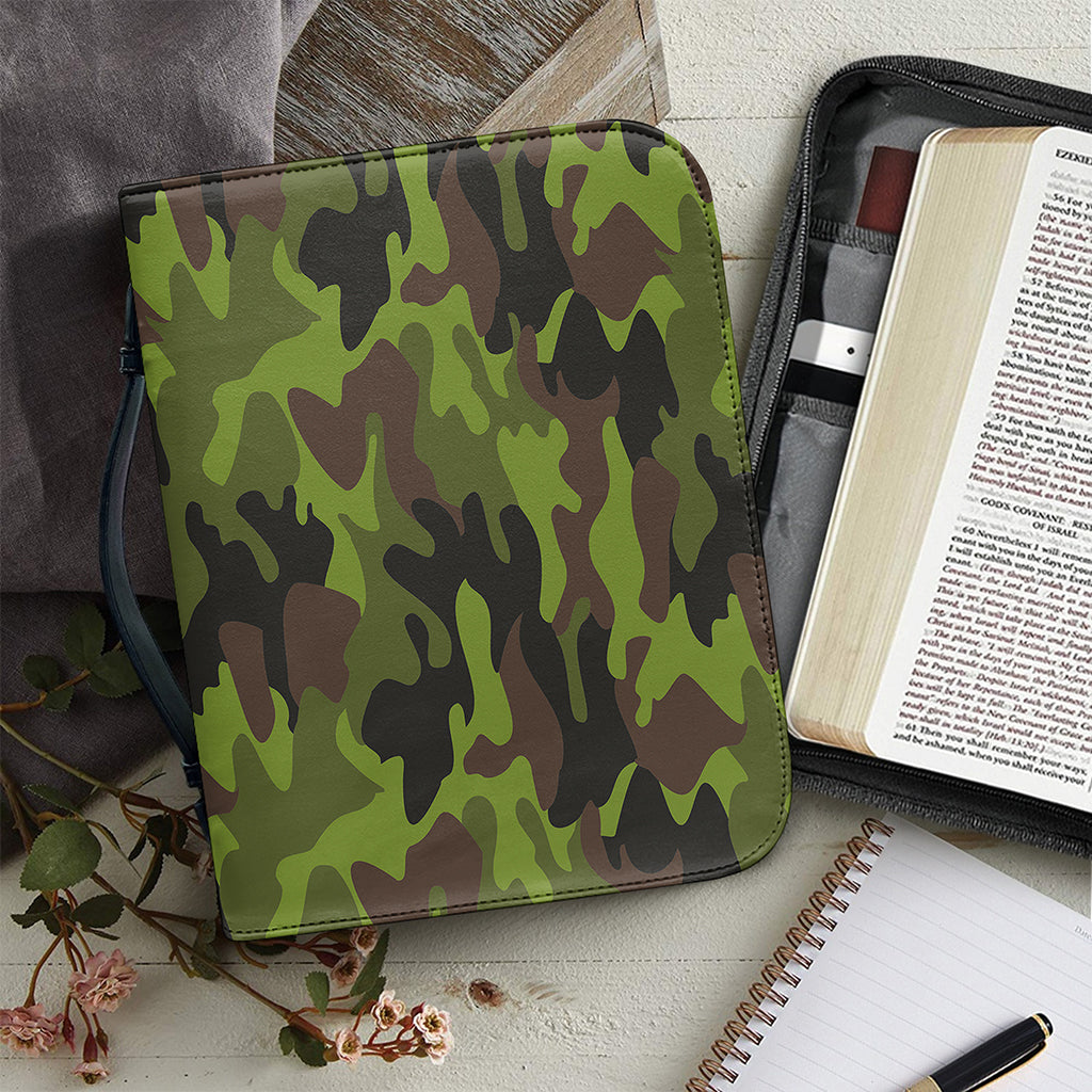 Dark Green And Black Camouflage Print Leather Bible Cover