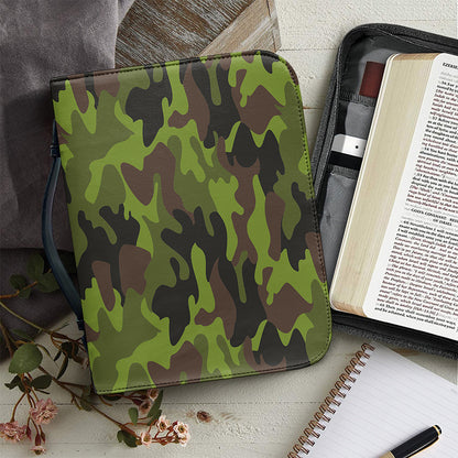 Dark Green And Black Camouflage Print Leather Bible Cover