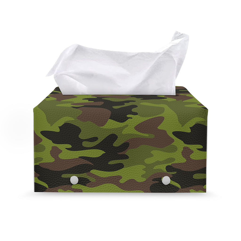 Dark Green And Black Camouflage Print Leather Tissue Box Cover