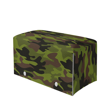 Dark Green And Black Camouflage Print Leather Tissue Box Cover
