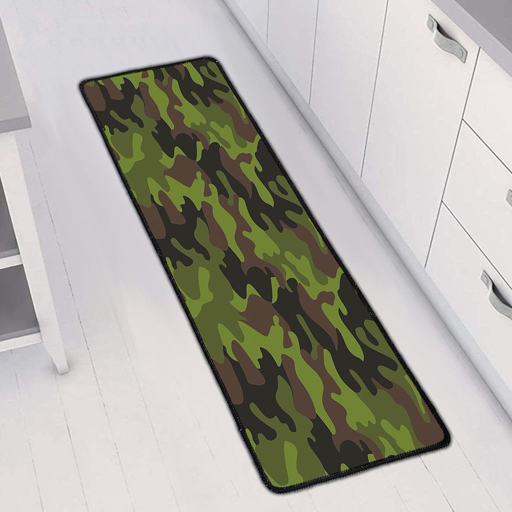Dark Green And Black Camouflage Print Long Kitchen Mat