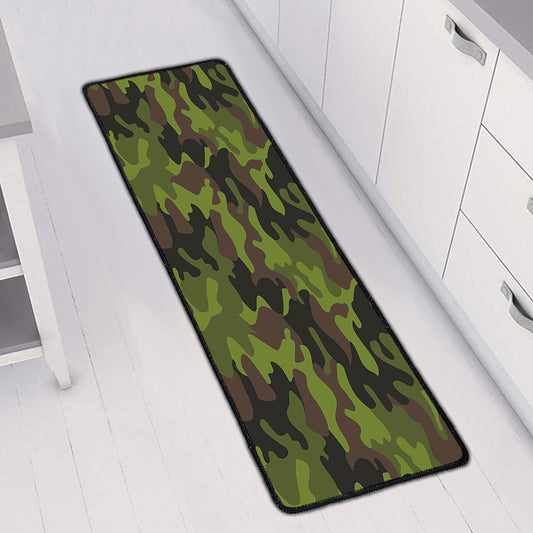 Dark Green And Black Camouflage Print Long Kitchen Mat