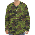 Dark Green And Black Camouflage Print Long Sleeve Baseball Jersey