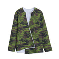 Dark Green And Black Camouflage Print Long Sleeve Short Coat