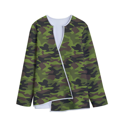 Dark Green And Black Camouflage Print Long Sleeve Short Coat