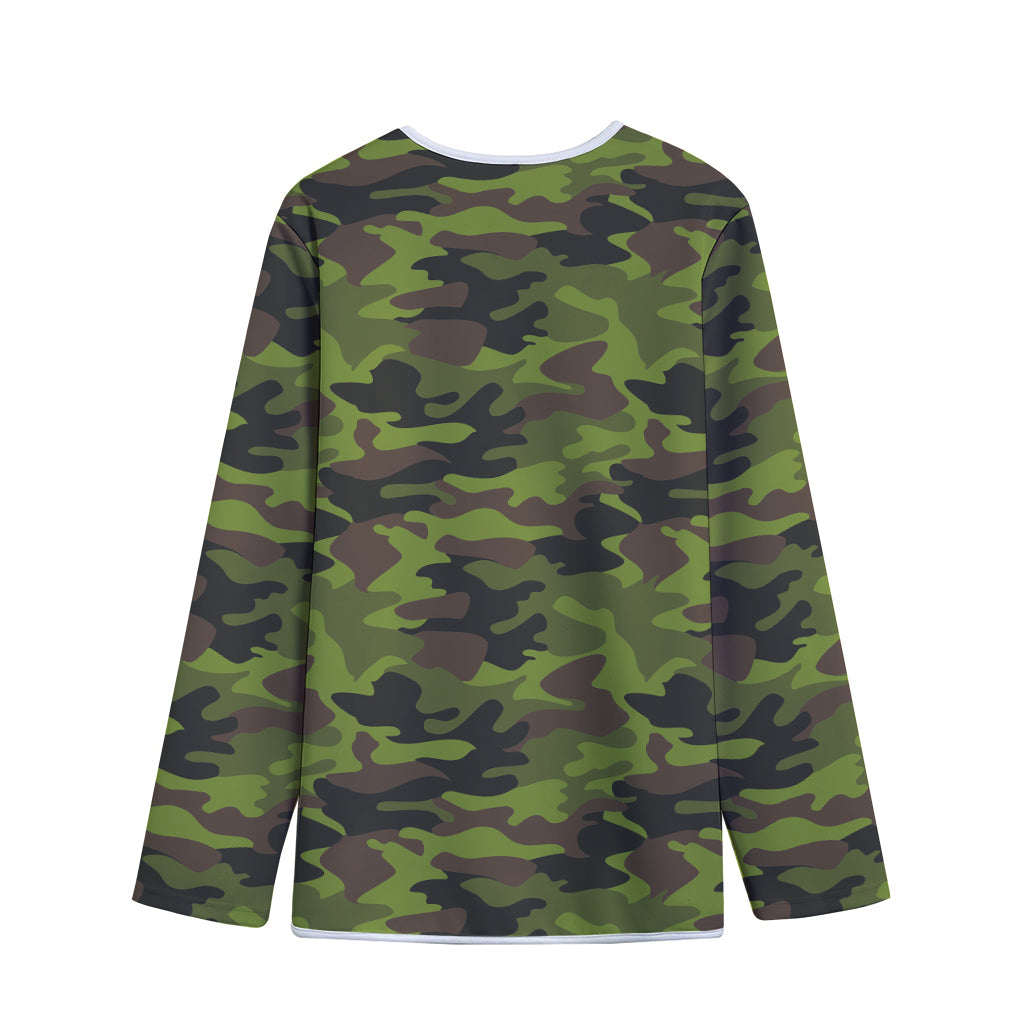 Dark Green And Black Camouflage Print Long Sleeve Short Coat