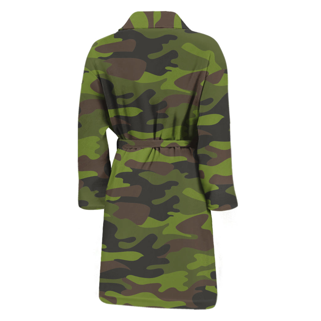 Dark Green And Black Camouflage Print Men's Bathrobe