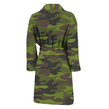 Dark Green And Black Camouflage Print Men's Bathrobe