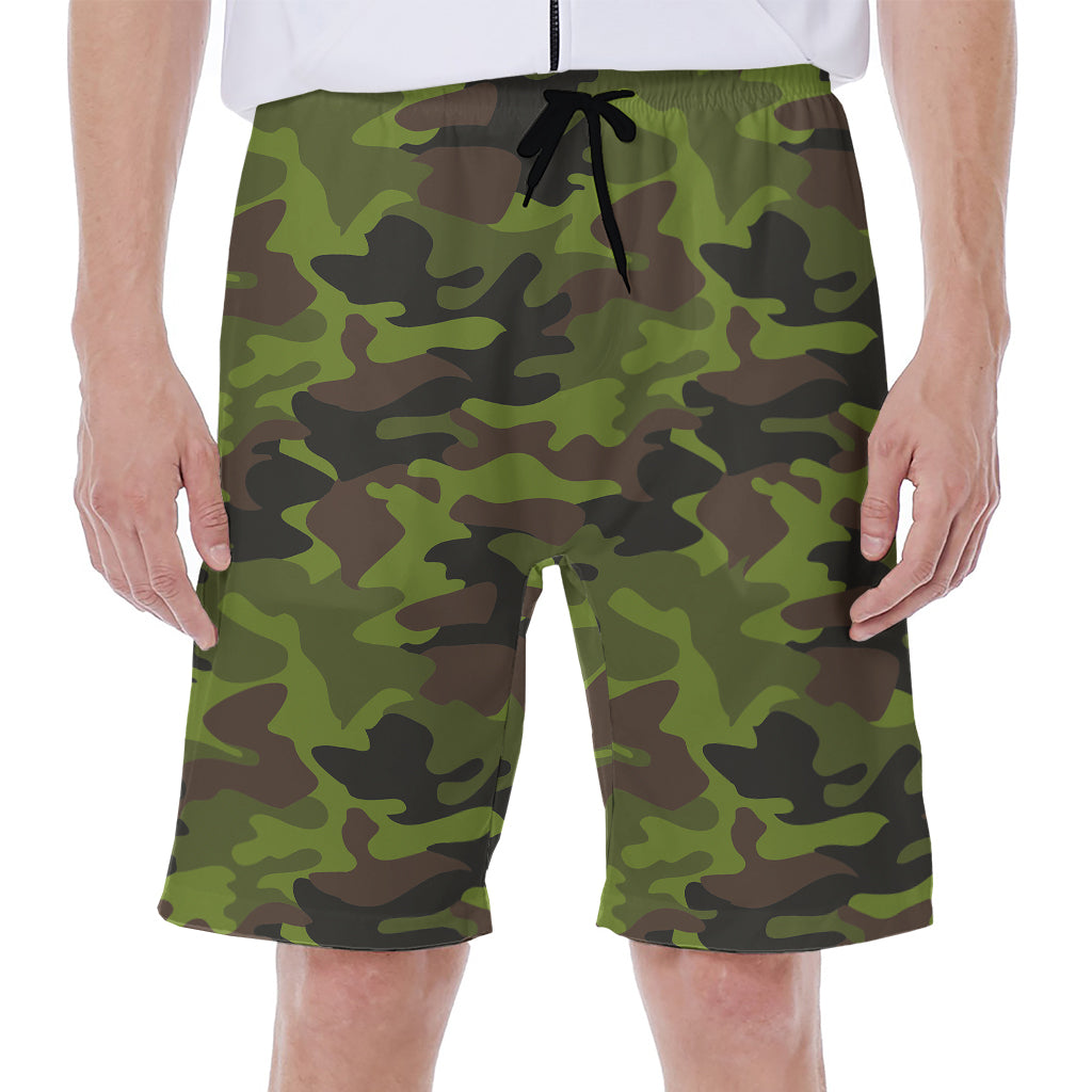 Dark Green And Black Camouflage Print Men's Beach Shorts