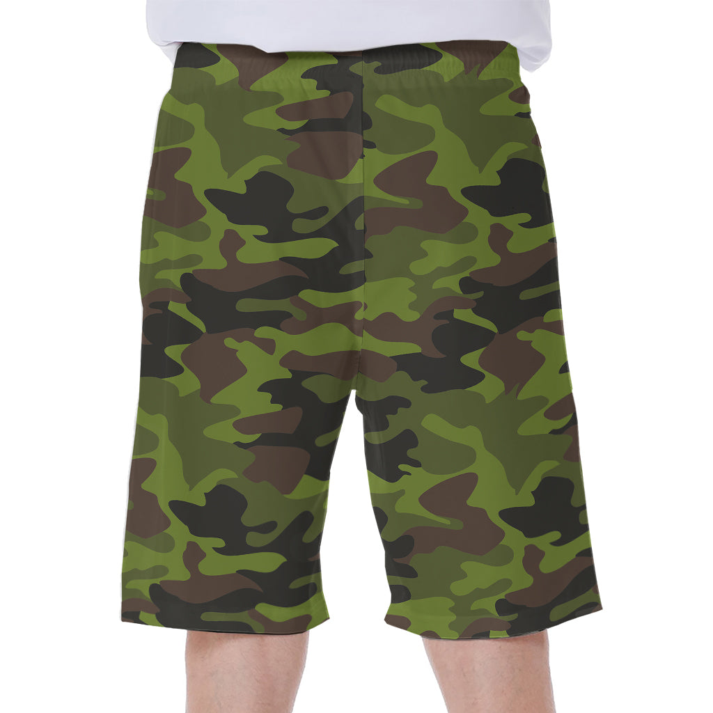 Dark Green And Black Camouflage Print Men's Beach Shorts