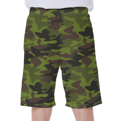 Dark Green And Black Camouflage Print Men's Beach Shorts