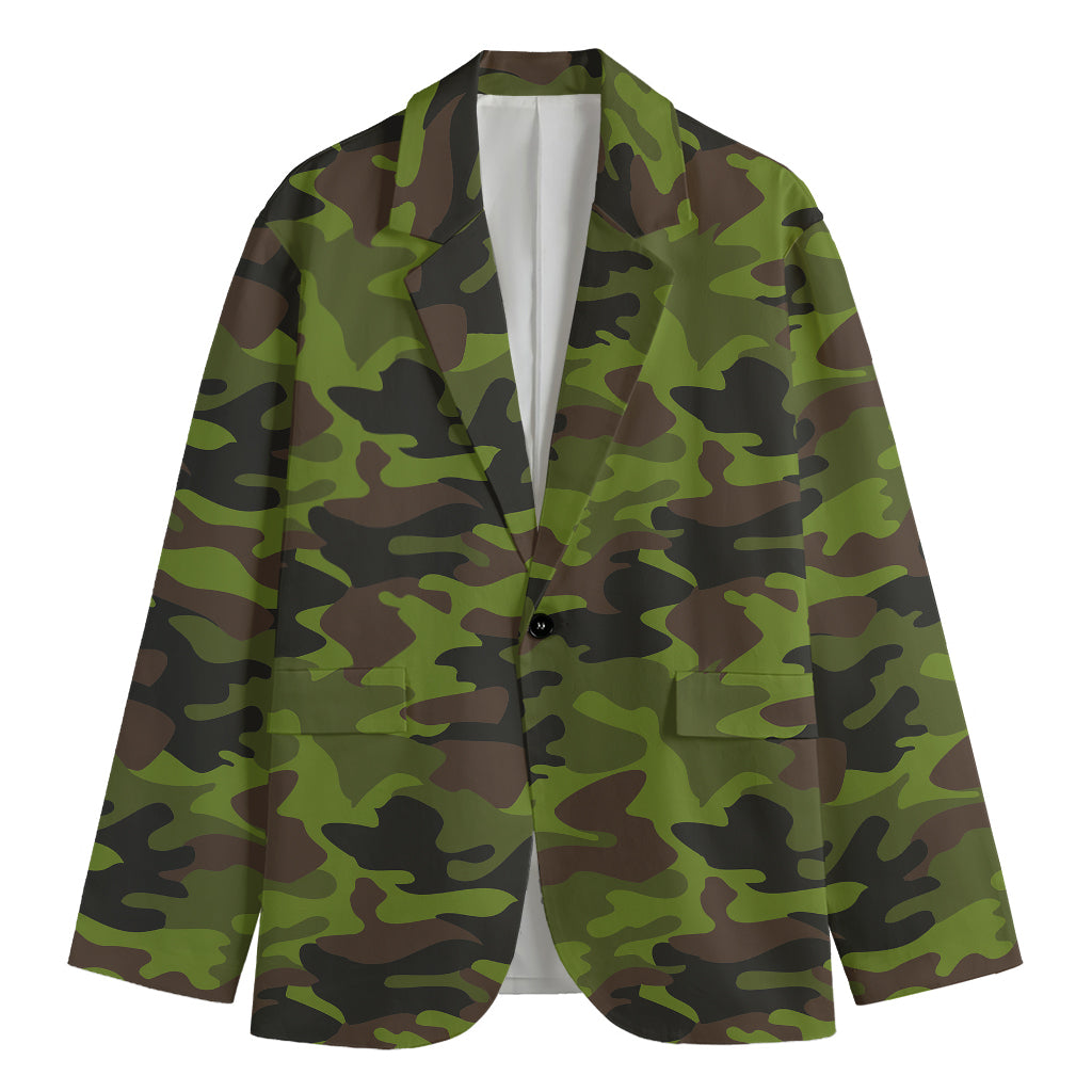 Dark Green And Black Camouflage Print Men's Blazer