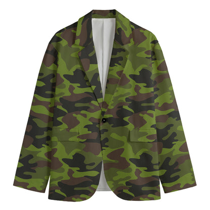 Dark Green And Black Camouflage Print Men's Blazer