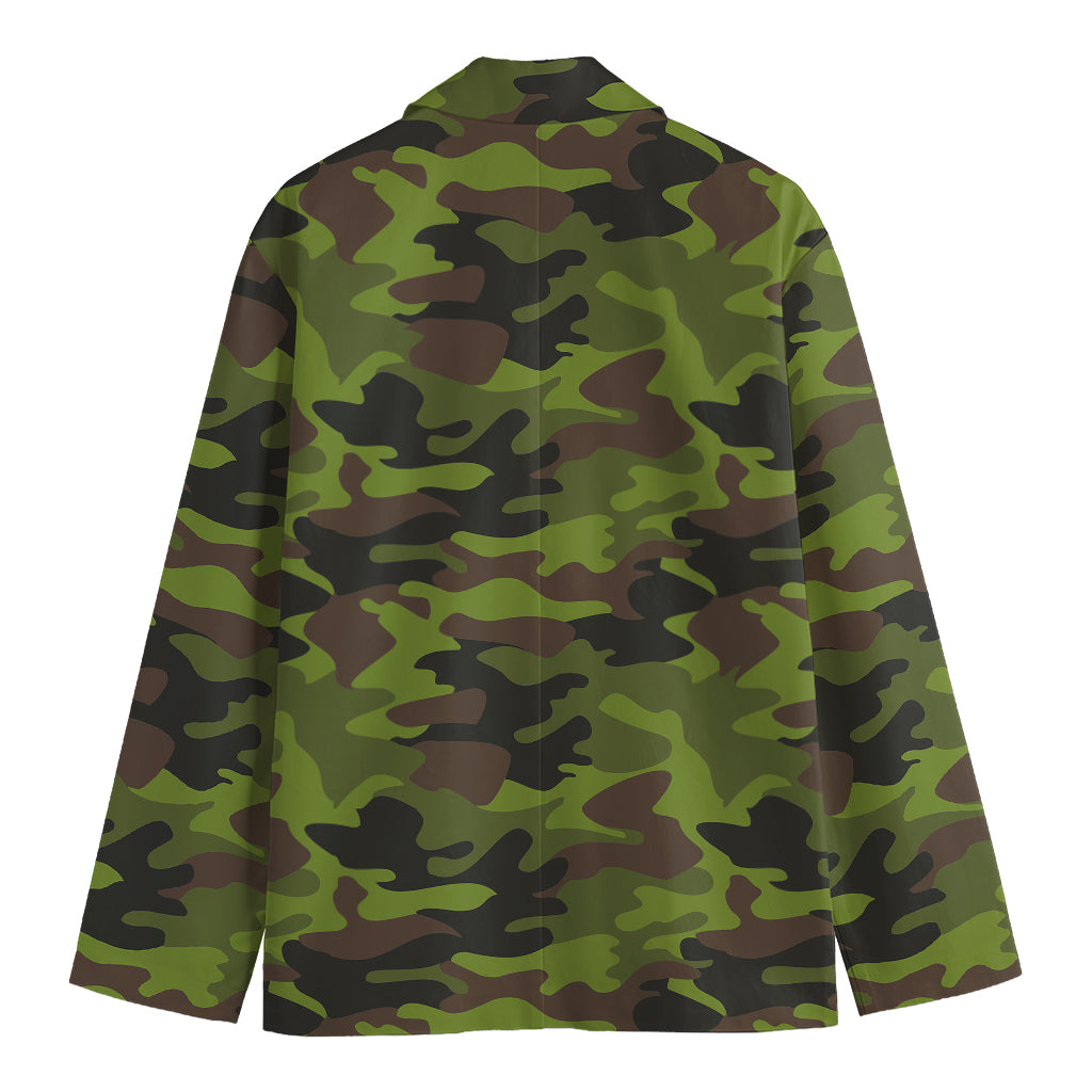 Dark Green And Black Camouflage Print Men's Blazer