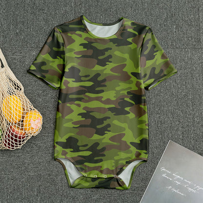 Dark Green And Black Camouflage Print Men's Bodysuit
