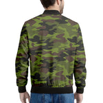 Dark Green And Black Camouflage Print Men's Bomber Jacket