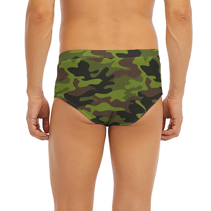 Dark Green And Black Camouflage Print Men's Briefs