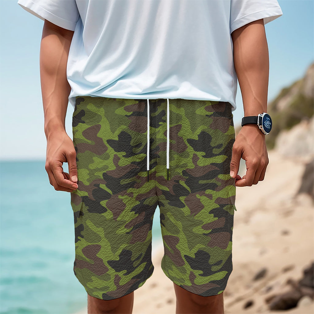 Dark Green And Black Camouflage Print Men's Cargo Shorts