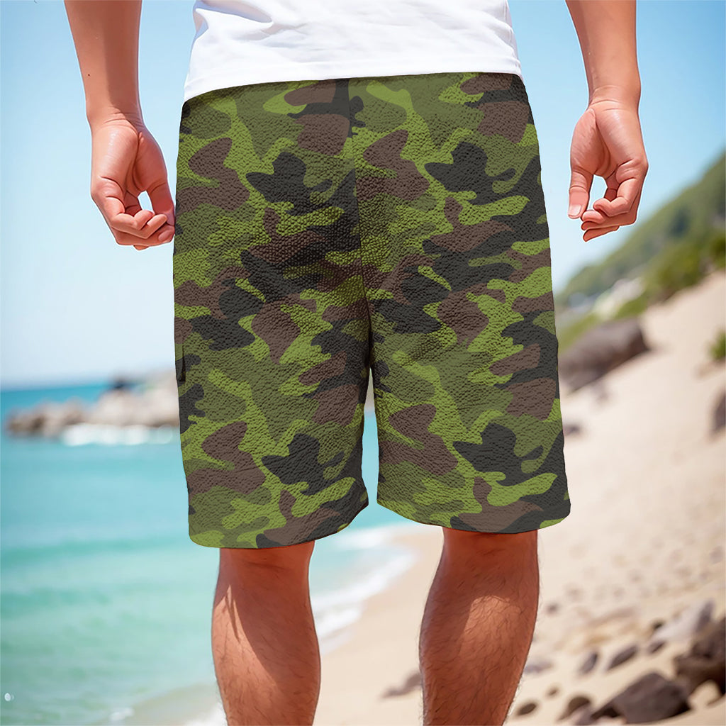 Dark Green And Black Camouflage Print Men's Cargo Shorts
