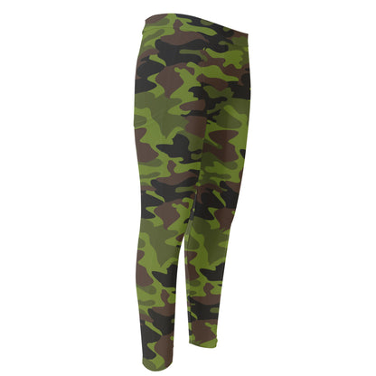 Dark Green And Black Camouflage Print Men's Compression Pants
