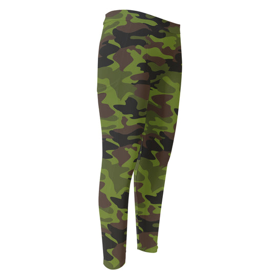 Dark Green And Black Camouflage Print Men's Compression Pants