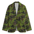 Dark Green And Black Camouflage Print Men's Cotton Blazer