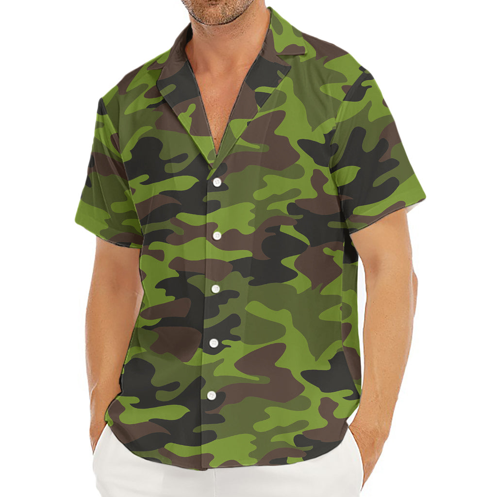 Dark Green And Black Camouflage Print Men's Deep V-Neck Shirt