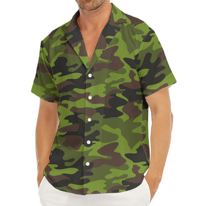Dark Green And Black Camouflage Print Men's Deep V-Neck Shirt